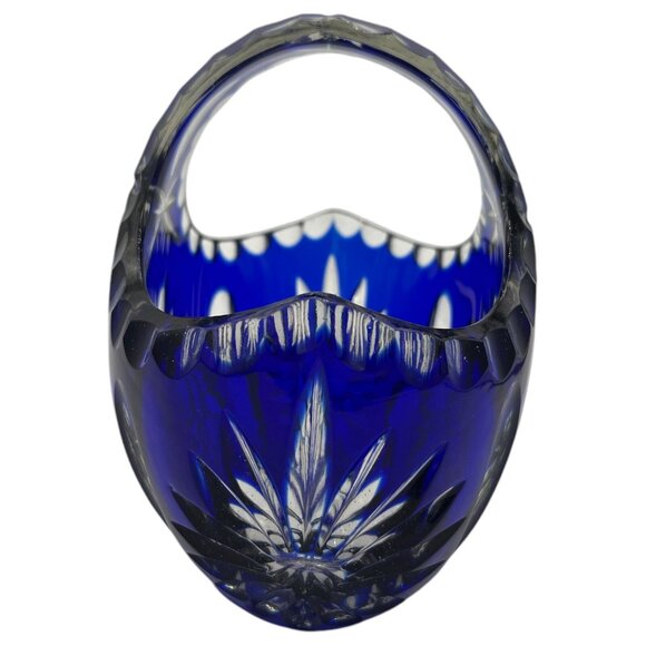 Vintage Cristal 24% Pbo Handmade Cobalt Blue Glass Basket Heavy Lead Crystal - Picture 4 of 14